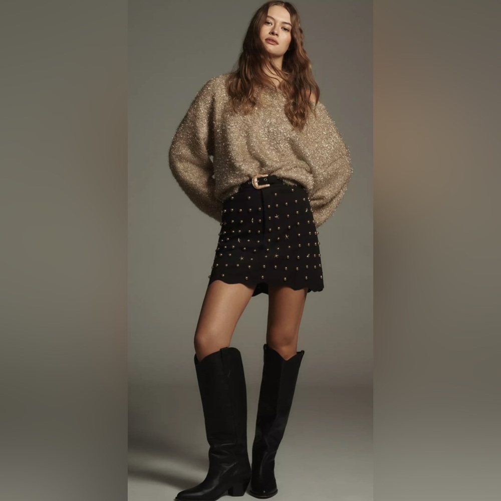 Anthropologie Studded Suede Mini Skirt
